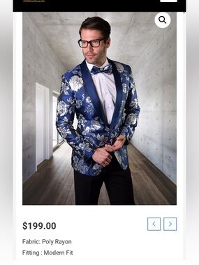 Young Man/Men’s Elegant Navy/Silver Metallic Floral Blazer Size 36R